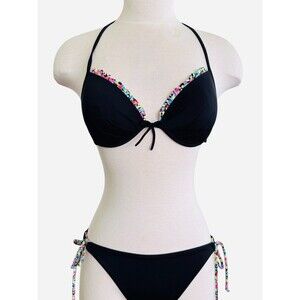 VICTORIA’S SECRET Wm M 34C 2 Piece Black Padded Underwire Bra Black Bikini Set